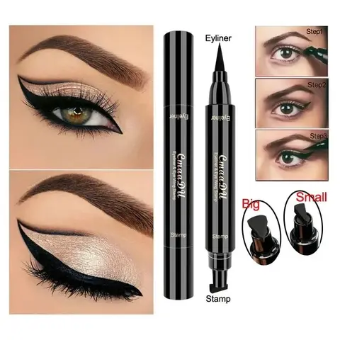 2 In1 Winged Stamp Liquid Eyeliner Pen Waterproof Fast Dry Black Eye Liner Pencil With Eyeliner Cosmetic Double-ended Eyeliner Lipliner Makeup