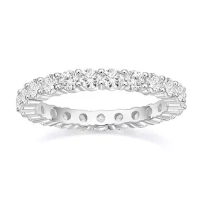 EAMTI 3mm 925 Sterling Silver Wedding Band Round Cubic Zirconia Full Eternity Stackable Engagement Ring for Women