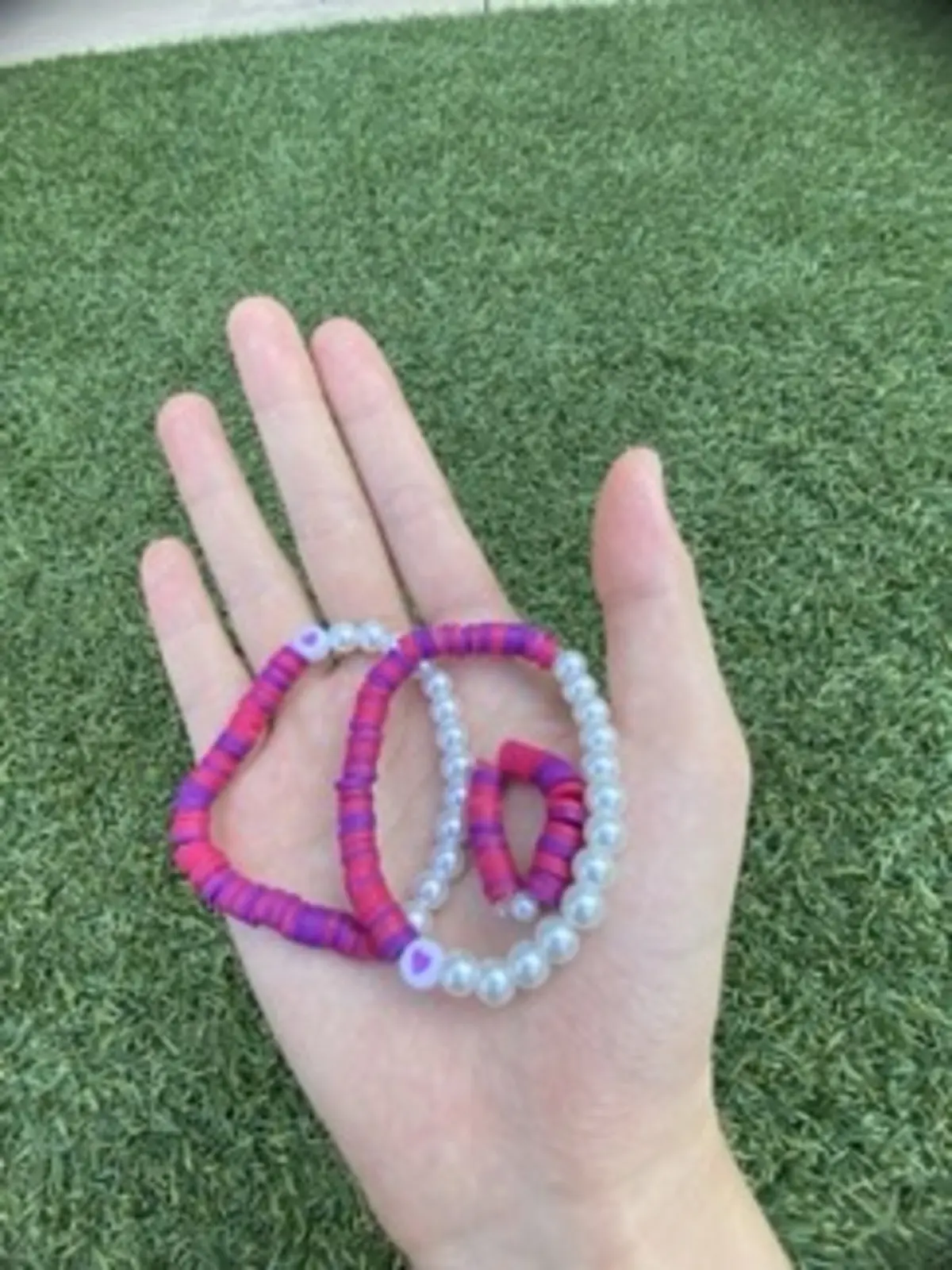 LC.jewels pink, purple, and pearl bracelet with heart charm, friendship bracelet set with one ring