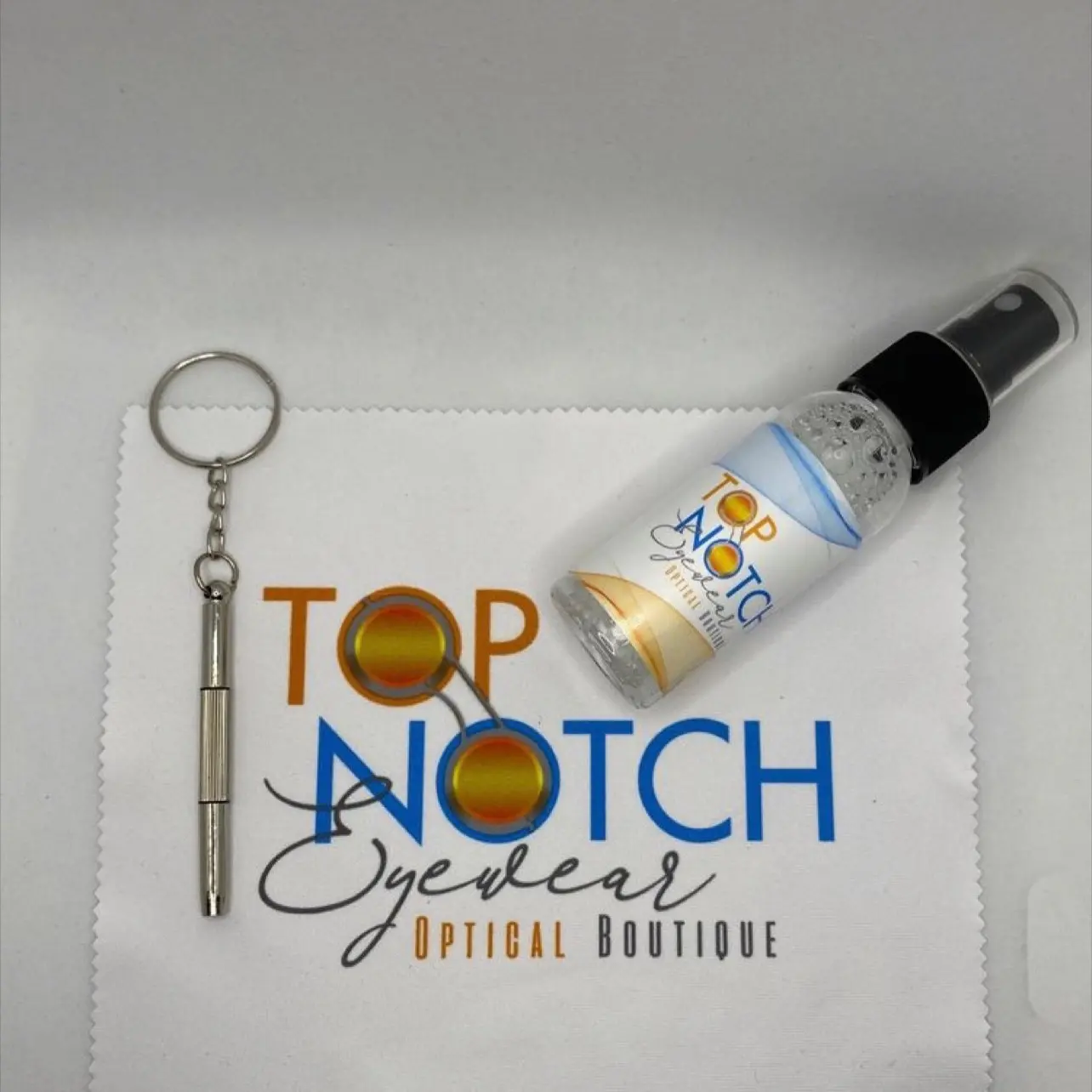 Top Notch Eyeglass Maintenance Kit - Includes Premium Lens Spray, Key Chain Screwdriver & Premium Lens Cleaning Cloth (Color May Vary)