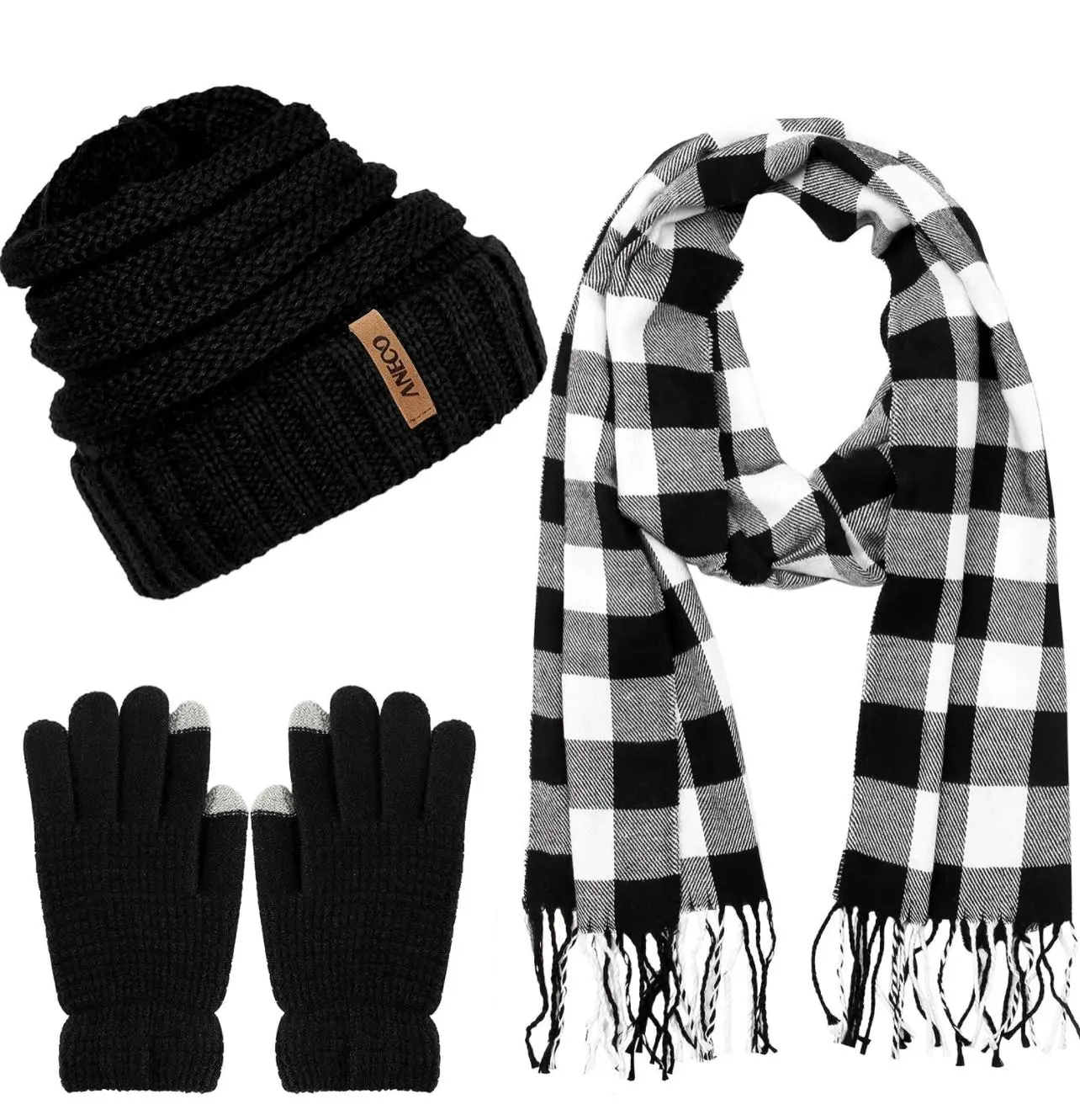 Unisex Winter Warm Knit Beanie, Scarf and Touch Screen Gloves Set - Soft Stretch, Premium Grade Material, Casual Fashion Accessory Sets for Skating