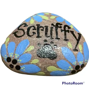 Hand Painted Rock Pets Name Paw and Flowers - Personalized Pet Plaque - Decor, Poster