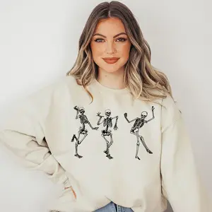 Dancing Skeleton Crewneck, Halloween Party Hoodie, Funny Happy Halloween Shirt, Oversized Sweatshirt