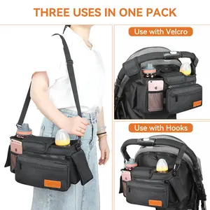 Burbeenye Universal and Adjustable Stroller Organizer Bag for Baby Essentials, Detachable Shoulder Strap, Compatible with Top Stroller Brands: Britax, Uppababy, Silver Cross, Baby Jogger Accessory Set Accessory