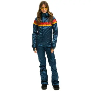 WOMEN'S 5 STRIPE SATIN POWDER SUIT - DARK BLUE