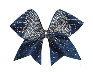 Navy Blue Glitter Rhinestone Cheer Bow Synthetic