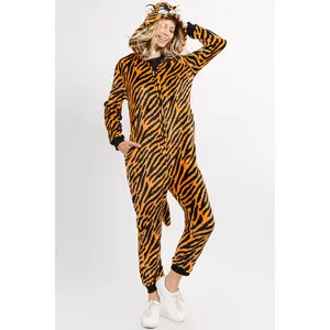 Plush Striped Tiger Animal Onesie Pajama Costume