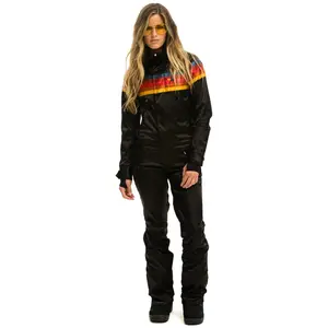 WOMEN'S 5 STRIPE SATIN POWDER SUIT - BLACK
