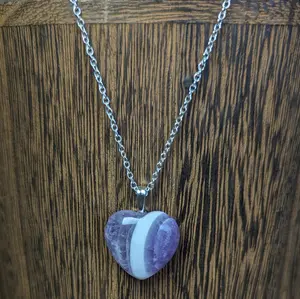 Chevron Amethyst Heart Pendant Necklace