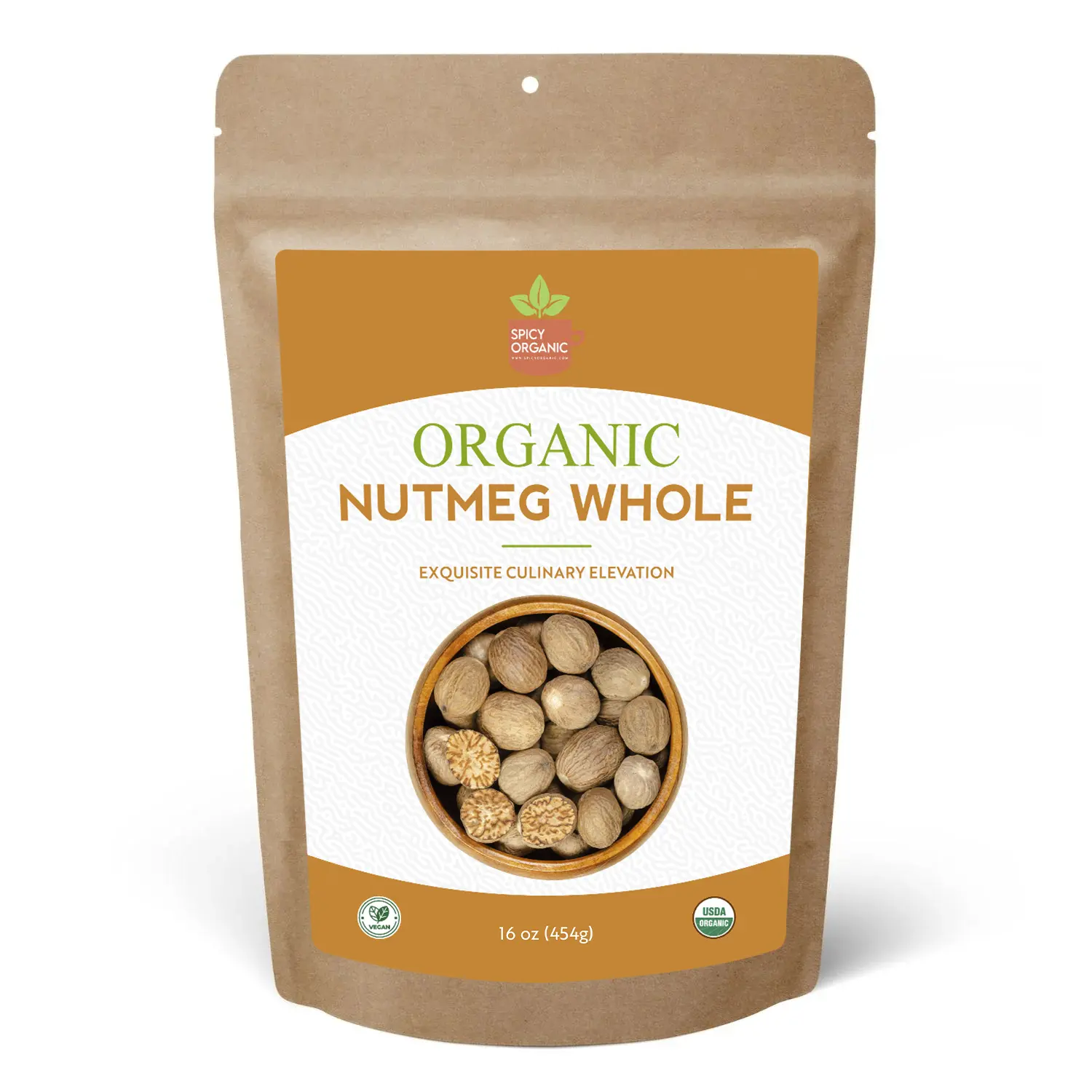 SPICY ORGANIC Nutmeg Whole (Ceylon) - 16 oz (90-100 nuts) - Certified USDA Organic- Fresh Whole Nutmeg Spice for Both Sweet and Savory Dishes, Such as Desserts, Baked Goods, Soups, Sauces, and Beverages Natural Snack
