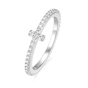 EAMTI 2mm Wedding Band Cubic Zirconia Half Eternity Stackable Engagement Ring
