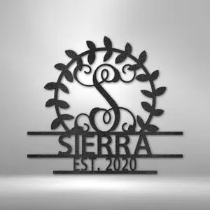 Personalized Crest - Steel Sign - Custom Family Last Name Metal Wall Monogram Sign Decor White