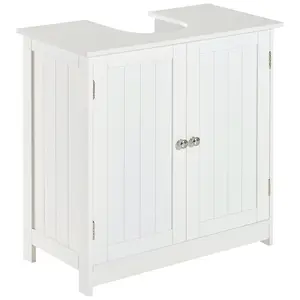 HOMCOM Under Sink Bathroom Cabinet with 2 Doors and Shelf, Pedestal Sink Bathroom Vanity Cabinet