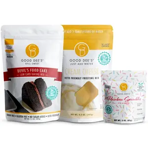 Devilish Keto Food Cake Bundle - No Sugar Added & Gluten Free - 1 Devil's Food Cake Mix, 1 Just Add Water Cream Cheese Frosting, 1 Rainbow Sprinkles
