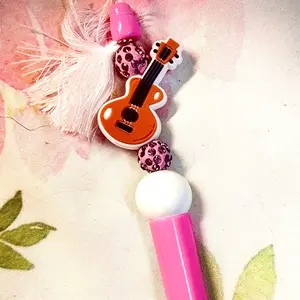 Pink Guitar Beaded Pen