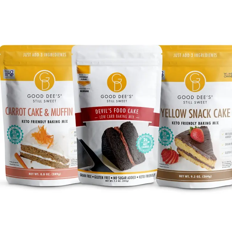 Three Cakes Keto Bundle - Gluten Free and No Added Sugar, 1 Devil's Food, 1 Yellow Snack Cake, 1 Carrot Cake Mix