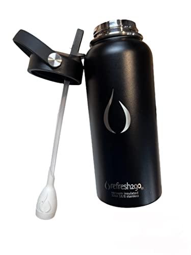 Refresh2go Excursion Insulated Stainless Steel Filtered Water Bottle 32 ounce, Black