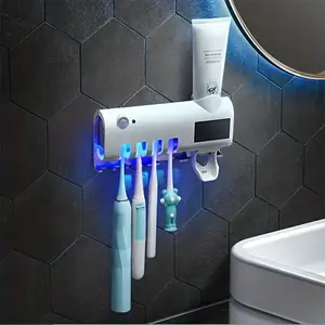 Toothbrush Holder Wall Mounted,Toothbrush Dispenser,Toothbrush Light Function,Rechargeable Solar Power(White) Plastic Black organizer