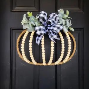 Farmhouse Natural Wood Bead Pumpkin