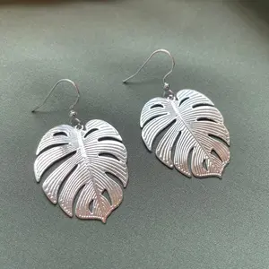 Silver Monstera Leaf Earrings - Plant Earrings - Monstera Earrings  - Plant Mom - Statement Earrings - Gift for Plant Lover, Elegant Casual, Silver Monsteras Style 1
