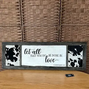 Cowhide Wall Sign Wooden Wall-mounted 13x40
