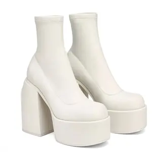 “Duke It Out” Women’s Leather Square Toe Designer Platform Chelsea Boots Knee