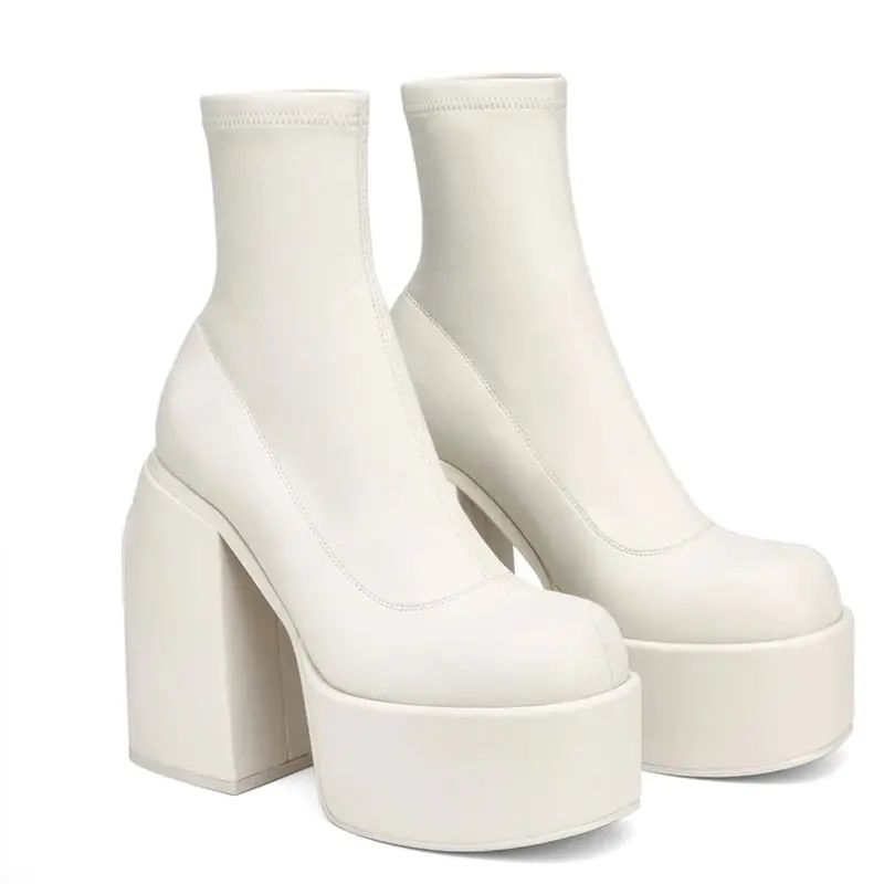 “Duke It Out” Women’s Leather Square Toe Designer Platform Chelsea Boots Knee