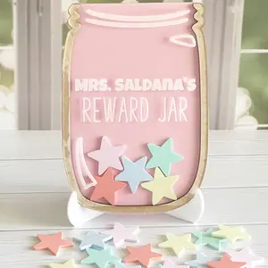 Teacher Reward Jar with 20 Stars For Classroom Management - Earn Behavior Chart Class Puzzle Decor School Age Whiteboard Standing