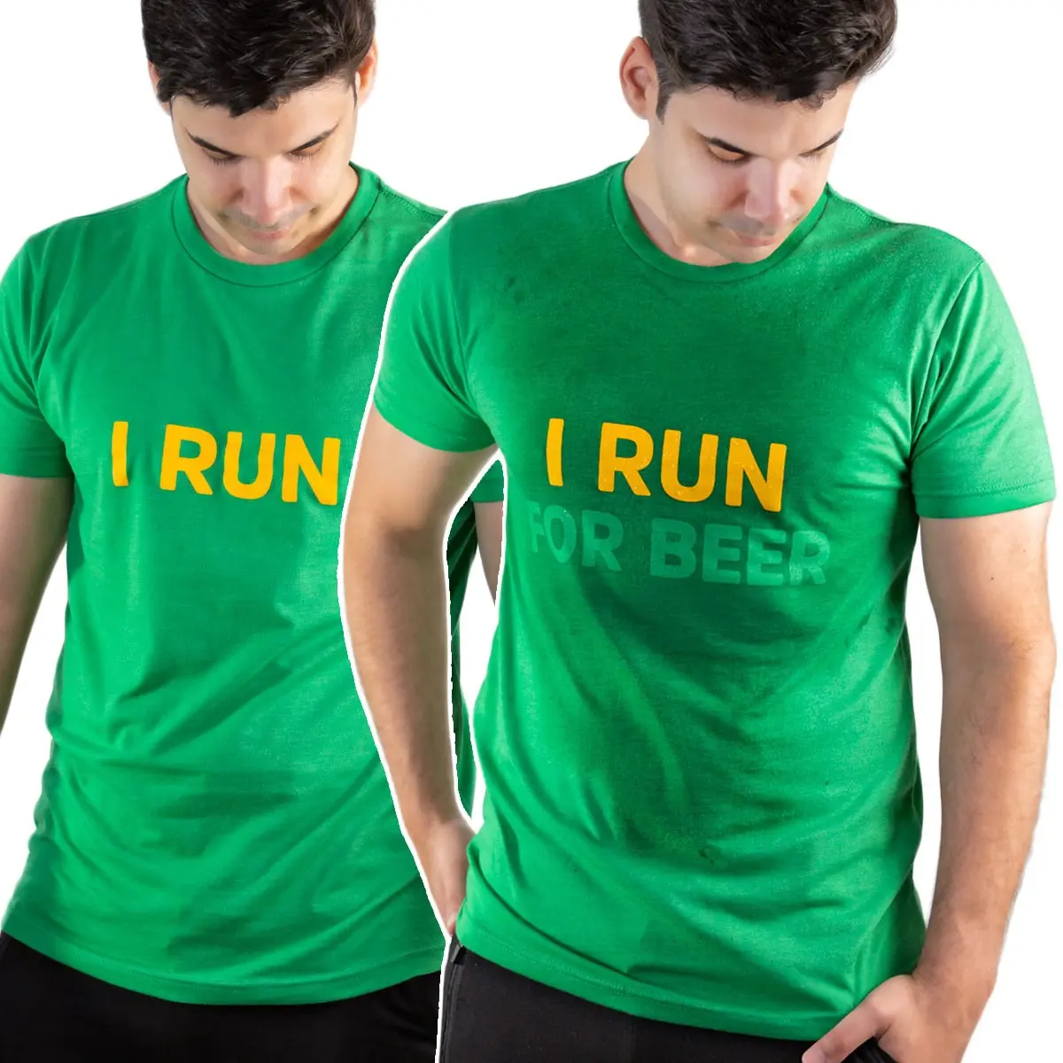 I Run For Beer - Sweat Activated Gym Shirt, Invisible Message Until you Sweat. Unisex, grew neck, workout clothes, gift for him, Funny, Premium Quality, Made in the USA, Breathable, Comfortable