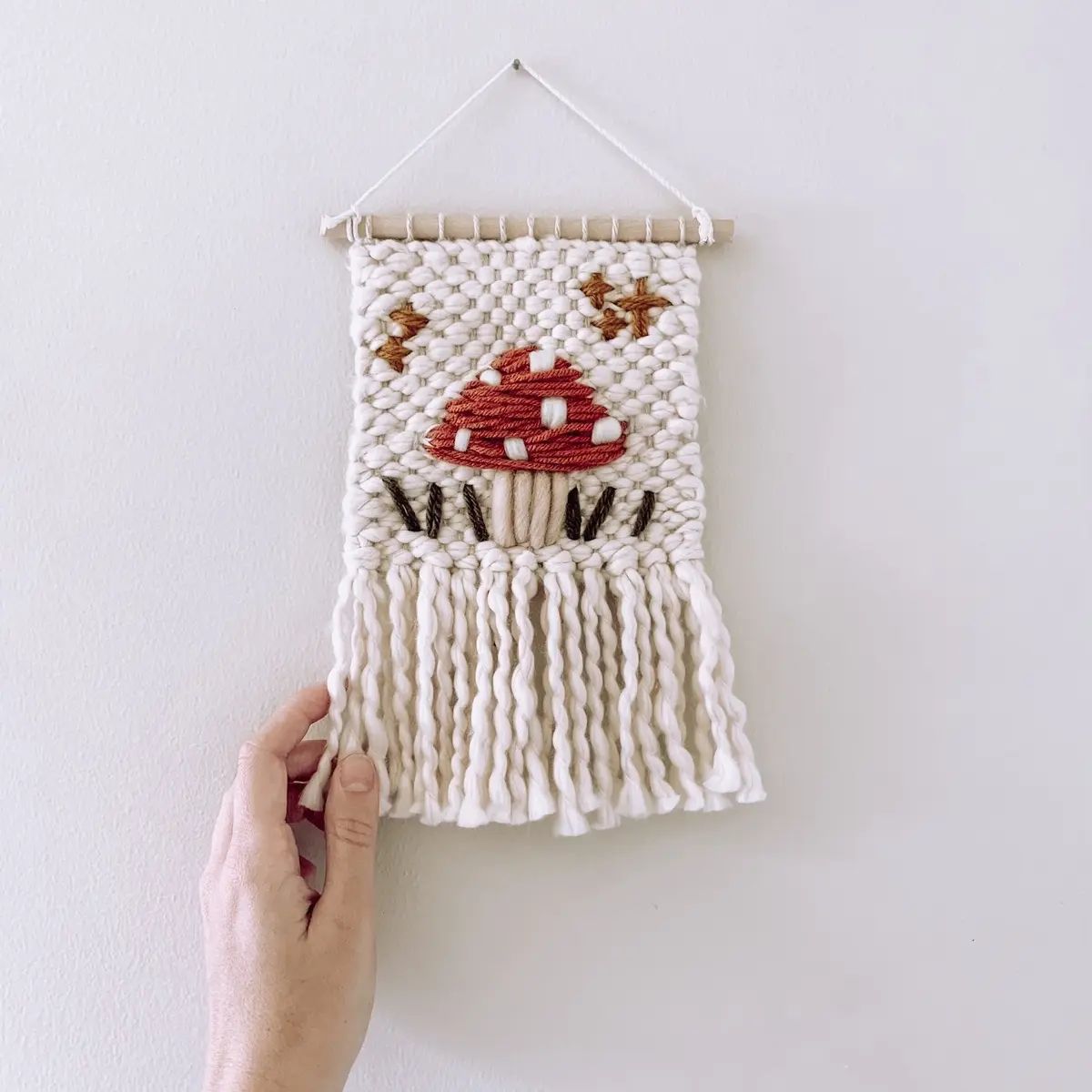 Mushroom Wall Hanging Woven Embroidered Art