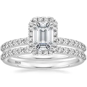 EAMTI 2CT 925 Sterling Silver Bridal Ring Sets Cubic Zirconia Wedding Bands for Women
