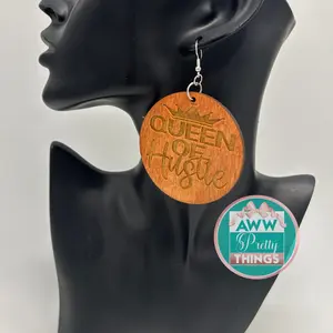 Queen of Hustle Wooden Engraved Earrings