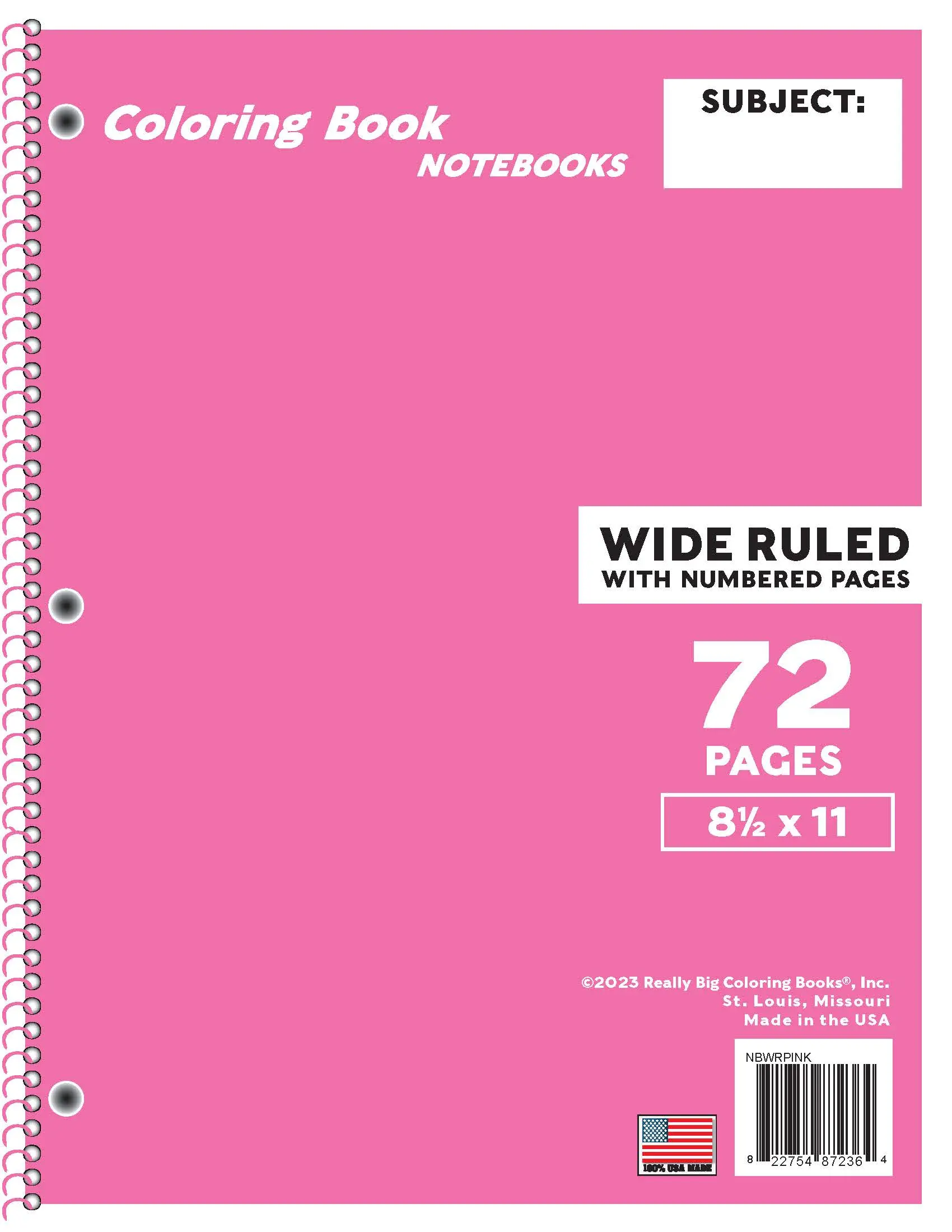 Wide Ruled Pink Notebook with 72 Numbered Pages