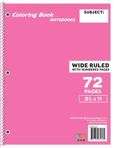 Wide Ruled Pink Notebook with 72 Numbered Pages