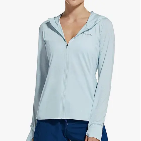 baleaf Women's Hooded UV Cooling Jacket, Lightweight Sports Outerwear with UPF 50+ Sun Protection, Pockets & Thumb Holes for Hiking