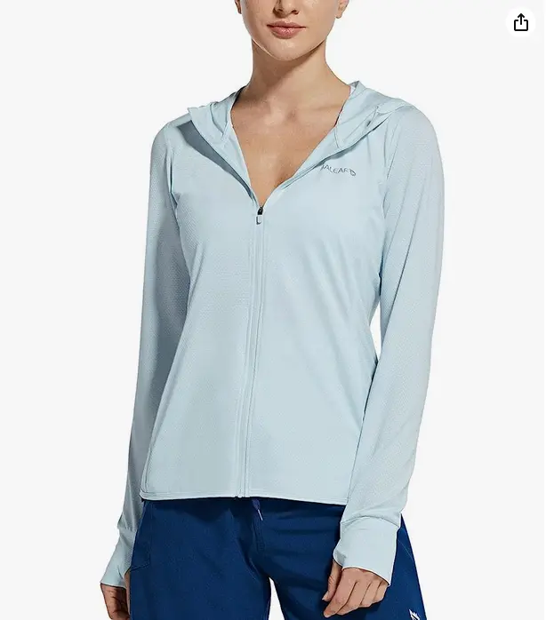 baleaf Women's Hooded UV Cooling Jacket, Lightweight Sports Outerwear with UPF 50+ Sun Protection, Pockets & Thumb Holes for Hiking baleaf Women's Hooded UV Cooling Jacket, Lightweight Sports Outerwear with UPF 50+ Sun Protection, Pockets & Thumb Holes for Hiking