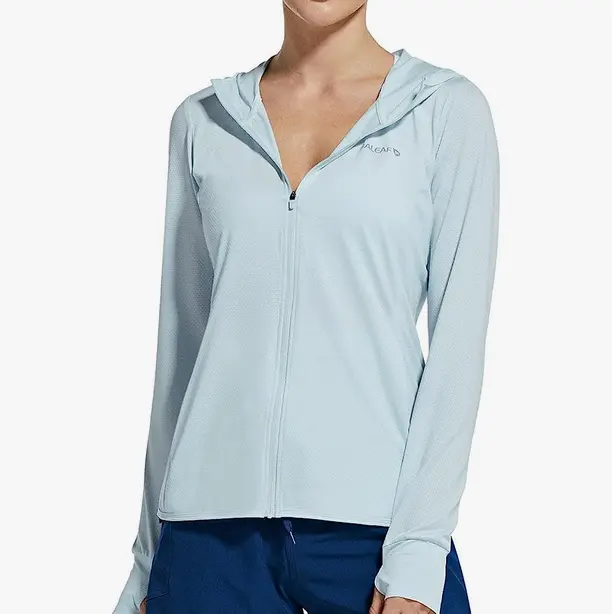 baleaf Women's Hooded UV Cooling Jacket, Lightweight Sports Outerwear with UPF 50+ Sun Protection, Pockets & Thumb Holes for Hiking