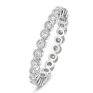 EAMTI 2mm 925 Sterling Silver Wedding Band Cubic Zirconia Full Eternity Milgrain Stackable Engagement Ring
