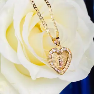 Heart Shape Virgen de Guadalupe Necklace Set