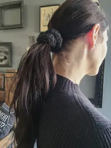 Knit Hair Scrunchie, Black Handknit Ponytail Holder or Hair Band, Cottage Goth