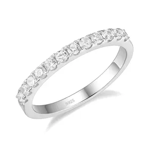 EAMTI 3mm 925 Sterling Silver Half Eternity Stackable Ring Cubic Zirconia Wedding Band for Women