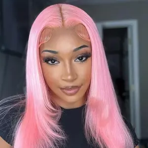 CurlyMe Wear and Go Glueless Straight Hair Light Pink Color Pre Cut Lace Front Wig Pre-plucked