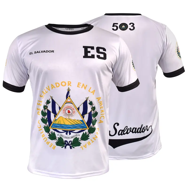 Fox & Fury El Salvador Soccer Jersey White El Salvador Shirt for All Salvadorans Men/Women/Unisex