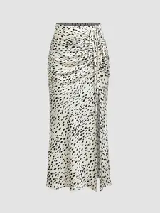 Cider Spot Drawstring Split Maxi Skirt