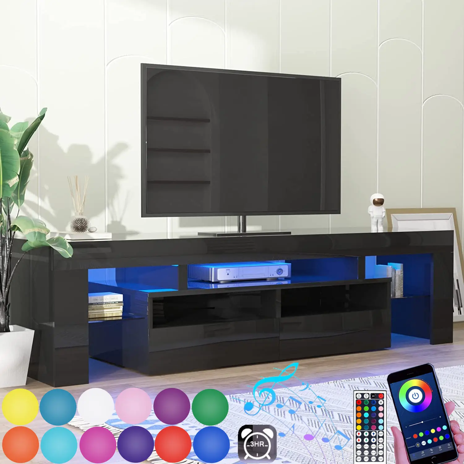Modern LED TV Stand for 70/65/55 inch TV, Modern Entertainment Center with 1-2 Storage Drawers, High Gloss TV Cabinet,Television Stand for Living Room