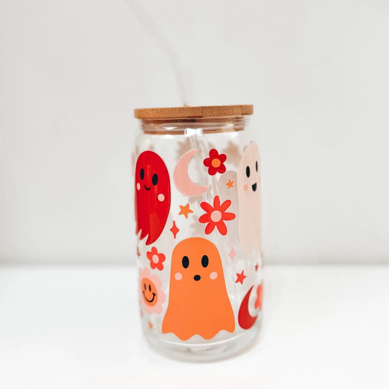 Boho Red and Orange Ghost Glass Cup