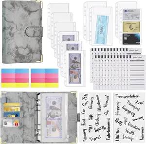 45 Pcs Budget Binder with Zipper Envelopes - Dark Marble Grey PU Leather Money Organizer