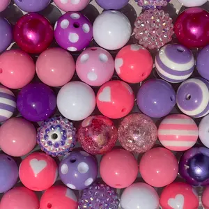 LuvLea Mix - 20mm Bubble Gum Bead Mixes Pink and Purple Chunky Bead Mixes for Jewelry Making Key Chains Pens and More Durable Plastic Material