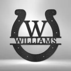 Custom Horseshoe Monogram Personalized Family Name Metal Wall Sign Decor Black