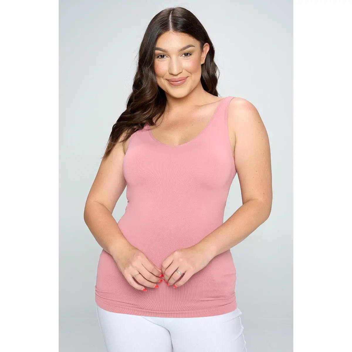 Plus Size Seamless Reversible V or U Tank Top - Yelete